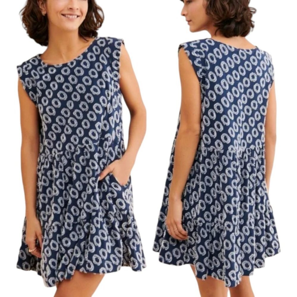 Maeve by Anthropologie Sleeveless Cotton Relaxed Fit Dress - Navy/White - M